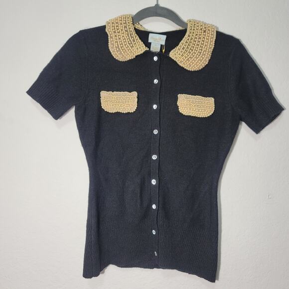 Anthropologie Tracy Reese Black Angora Wool Cashmere blend Cardigan shirt M - Picture 1 of 13